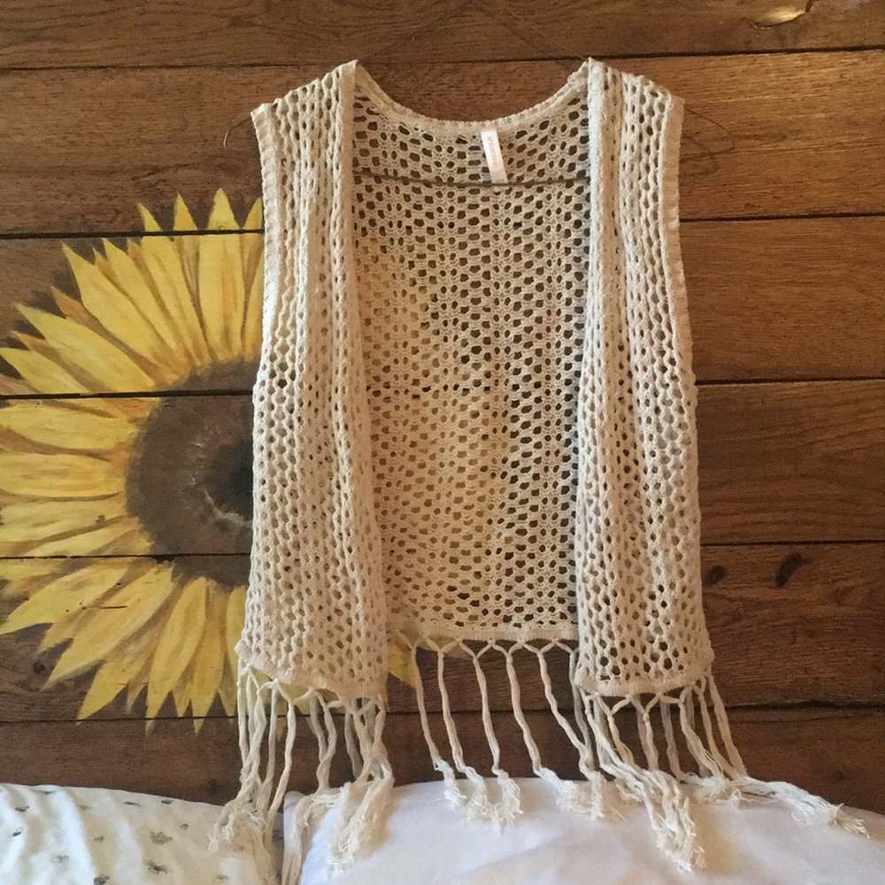 Crochet tan vest with tassels!